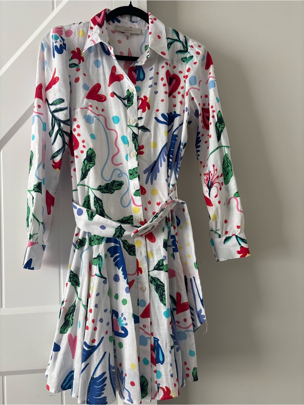 LOFT White Multicolor Printed Button-Front Shirt Dress